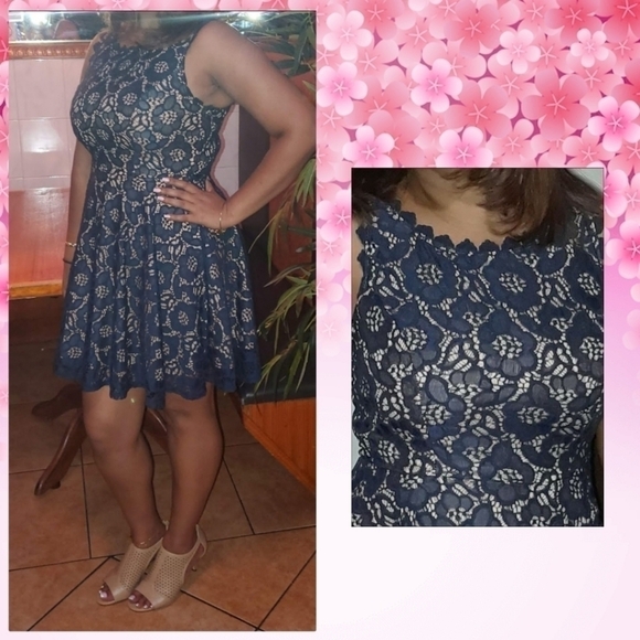 City Studio Junior's Lace Sleeveless Fit & Flare Dress Zipper - Picture 3 of 5